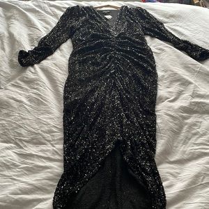 NWT Express sparkling rouched maxi long sleeve dress size Large